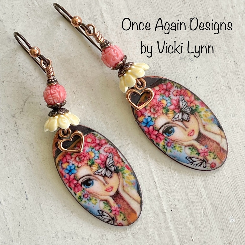 ARTISAN Earrings “Butterfly Garden Fairy” - Dangles - Picture 2 of 12